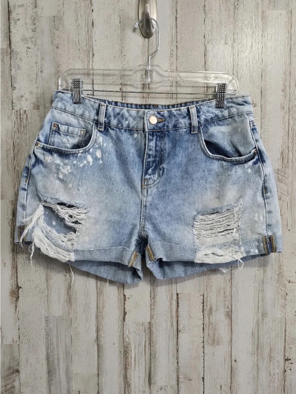 Zara Distressed Light Blue Ripped Denim Shorts